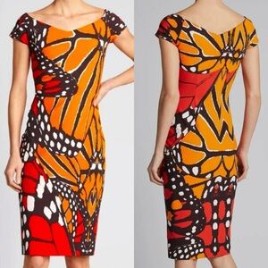 Chiara Boni Sally Cap Sleeve Dress Monarch Butterfly Print 46 US 10